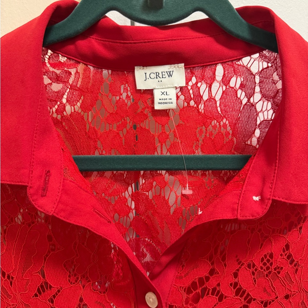 J. Crew Factory XL Red Lace Shirt Blouse with Matching Camisole - Picture 2 of 6